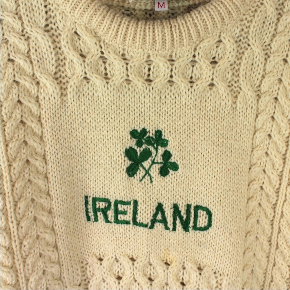 Blarney Woolen Mills Sweater Sz M Beige Pullover Wool Ireland Chunky Fisherman - Picture 7 of 13
